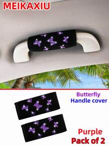 MEIKAXIU 2pcs Bowknot Bling Bling Fabric Soft Breathable Car Grab Handle Protective Cover, Universal Car Interior Accessories - Butterfly - View 8