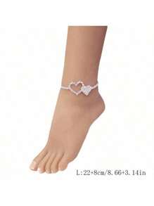 1pc Luxurious Elegant Crystal Heart Anklet - Silver - View 5