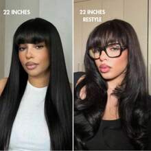 Natural Black Striaight Human Hair Wig With Bangs Human Hair 4x4 Closure Wig With Bangs Straight Glueless Long Wig With Bangs Lace Closure Wigs For Women Virgin Brazilian Human Hair Natural Black - Natural Black - 查看 8