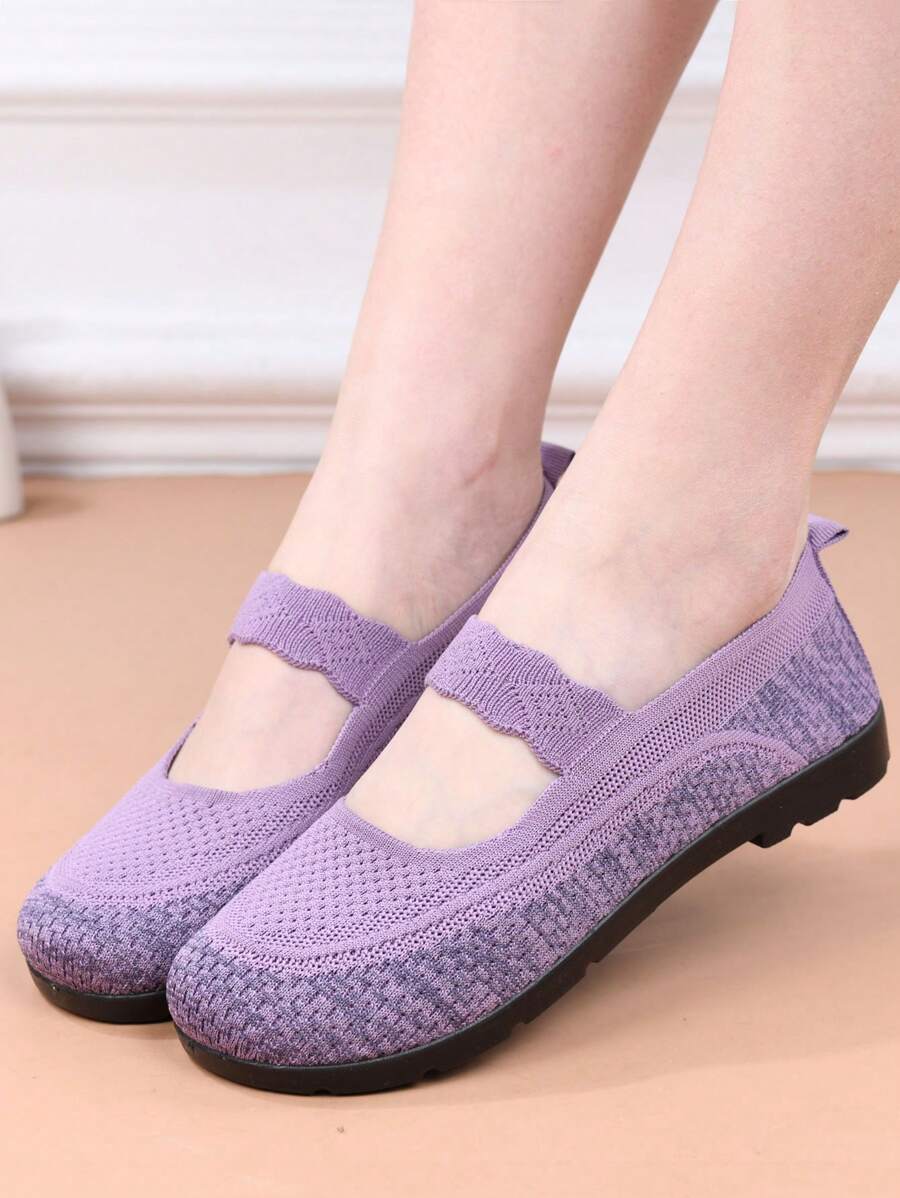 Women's Summer New Mesh Breathable Flat Shoes, Spring Autumn Casual Slip-On Knitted Fabric Shoes, Lightweight Non-Slip Soft Bottom Comfortable