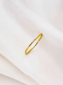 1pc Minimalist S925 Sterling Silver Gold Plated Ultra- Micro Pave Cubic Zirconia Couple Ring, Delicate Luxury Ring