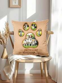 1pc Customized Lovely Fashion Pet Name & Photo Decorative Throw Pillow Cover, Pet Dog Memorial Gift, Home Decor For Bedroom And Living Room