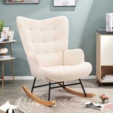 Soft Plush Fabric Rocking Chair With Armrests And Backrests, Casual Upholstered Chair, Modern Fashion Furniture For Living Room, Bedroom - trắng - Xem 8