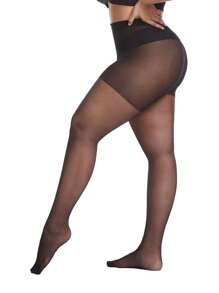 1 Pair Plus Size Women 20D Ultra Thin Sheer Minimalist Fashion Pantyhose - Coffee Brown - View 9