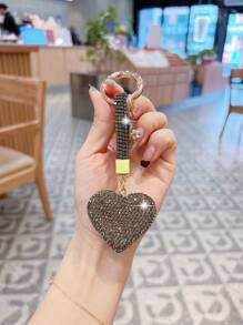 1pc Rhinestone Rope Clay Heart Shaped Car Keychain