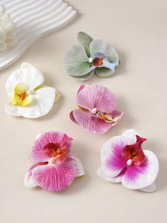 5Pcs/6Pcs 3D Orchid & Imitated Rose Flower Hairpin, Boho Women Headpiece, Beach Holiday Photography Accessory, Bridesmaid Hair Clip Claw Clips Hair Claws Hair Barrettes, School Stuff, Vacation Outfits Woman, Hair Accessories