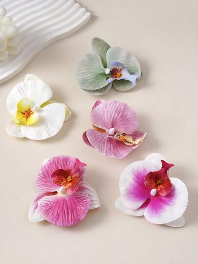 5Pcs/6Pcs 3D Orchid & Imitated Rose Flower Hairpin, Boho Women Headpiece, Beach Holiday Photography Accessory, Bridesmaid Hair Clip Claw Clips Hair Claws Hair Barrettes, School Stuff, Vacation Outfits Woman, Hair Accessories,Summer,Travel,Festival,Party