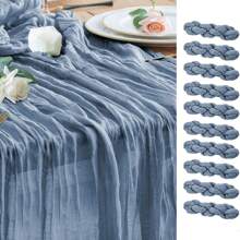 Toalha de mesa com estampa de queijo azul-acinzentado, toalha de mesa de gaze boho, toalha de mesa longa e transparente simples, tecido de gaze, pano de queijo de fazenda, adequado para chá de bebê, casamento, noiva, festa de aniversário, decoração de mesa de jantar