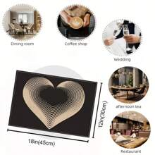 1/2/4/6/8 Manteles individuales negros simples de 12*18 pulgadas de lino rectangular con diseño de corazón, decoración para aniversario, mantel romántico de amor, decoración para festividades, boda, fiesta, cocina y comedor
