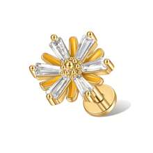 1 件雏菊耳钉，镶嵌合成方晶锆石，平底压入式身体穿孔首饰，适合派对、约会、日常佩戴