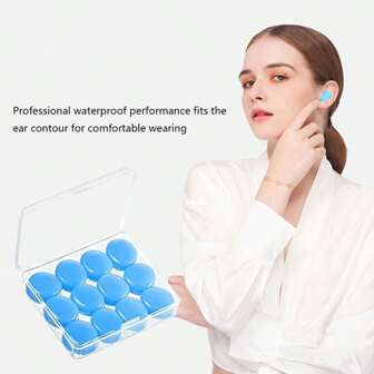 12 قطعة سدادات أذن قابلة لإعادة الاستخدام، مقاومة للماء، وعازلة للصوت، مناسبة للحفلات والسباحة والرماية والصيد وركوب الطائرات - سدادات حماية أذن للنوم