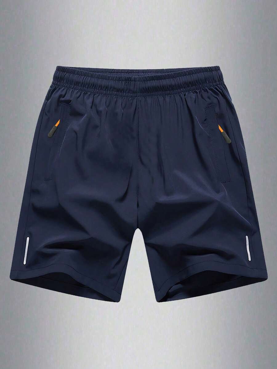 青少年男孩 1 件休闲运动纯色短裤，时尚百搭户外，夏季 - 藍色 - 查看 1