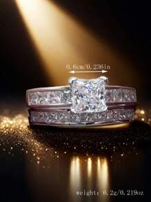 Yayi jewelry 2 件/套优雅方形立方氧化锆戒指婚礼订婚情侣戒指，送给女朋友的新娘礼物，情人节，母亲节，生日，妈妈，母亲，母亲节，礼物 - 優雅婚戒 - 查看 4