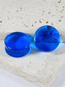 1Pair Transparent Blue Glass Solid Ear Plug No Thread Ear Expander Strencher Ear Gauges Tunnel Body Piercing Jewelry For Male&Female Daily Wearing 6-30mm - Blue - View 4