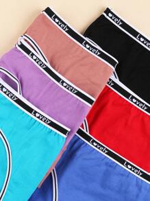 6 piezas Bragas de mujer de talla grande de unicolor con banda de cintura con letra, de tacto suave, elásticas de color de alto contraste, ropa interior cómoda para dama, apropiada para todas las ocasiones