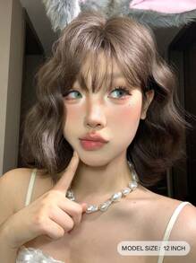 SHUDUO 1 件合成耐热短波假发棕色假发，12 英寸，带刘海，由纤维制成，适合日常使用，自然逼真的假发（不含配件）