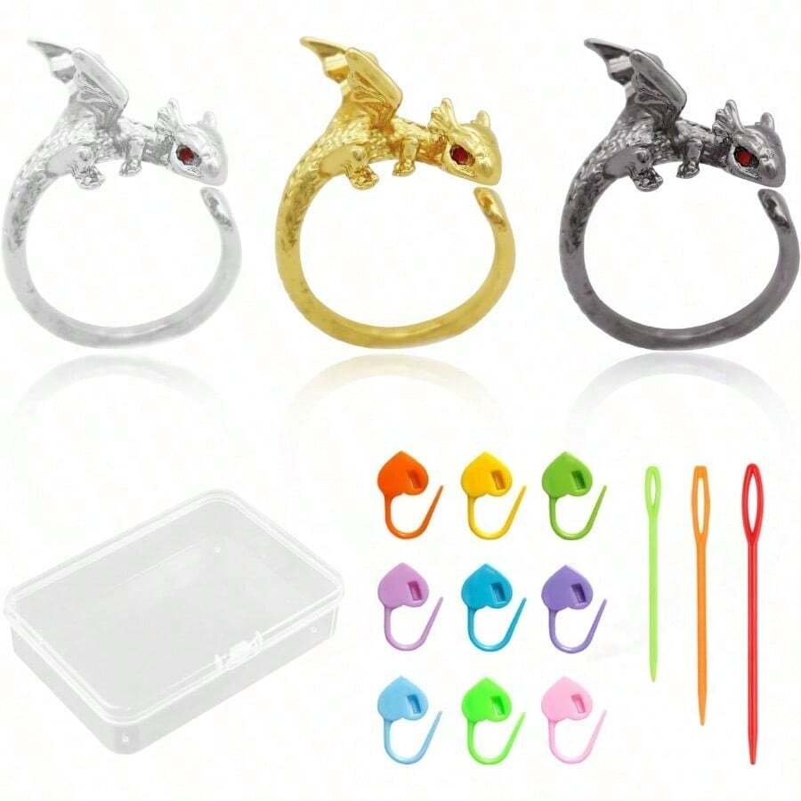 Crochet Rings For Finger Crochet Tension Ring Adjustable Flying Dragon Crochet Ring Yarn Tension Ring For Crochet With Box