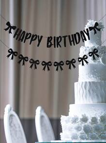 Guirnalda con moños de cumpleaños, decoraciones con moños negros brillantes de "Feliz Cumpleaños" para una fiesta de cumpleaños de niña, suministros para fiesta de cumpleaños negros, decoración para fiesta de cumpleaños de Halloween