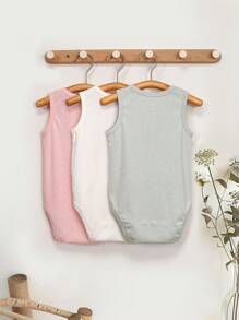 3 件套女婴无袖休闲连体衣套装，可爱婴儿新生儿连体衣 - 彩色 - 查看 2