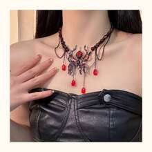 [Collar de araña de estilo oscuro] Colgante de perla de vidrio y aleación, collar de cadena de clavícula de estilo gótico de Halloween, joyería de moda versátil para mujer