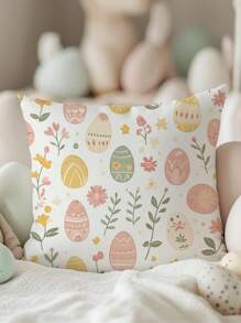 1 pezzo Federa decorativa a forma di uovo di Pasqua, misura 45x45cm, con motivo floreale primaverile, design dipinto a mano accogliente, copricuscino decorativo per il divano e la camera da letto - Multicolore - Visualizzare 10