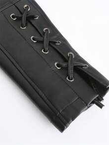 女士时尚编织皮夹克（配领带）、休闲仿皮夹克