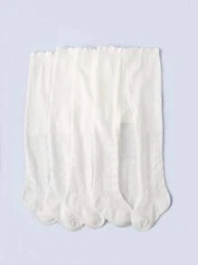 4pcs Girls' Simple Versatile White Mesh Snug Fit Leggings, Spring/Summer - White - View 7