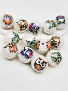 10pcs 16mm Cute Double-Sided Owl Printed Beads, DIY Jewelry Making & Decor Beads, Can Make Necklaces, Earrings, Bracelets, Keychains, Phone Straps, Bag Charms