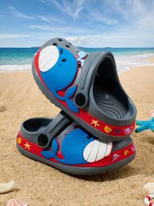 1双男童舒适时尚休闲软头防踢防撞可爱卡通鲸鱼图案透气凉鞋，耐穿易清洁，春夏款 - 灰色 - 查看 5