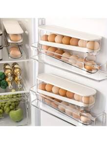 30pcs Auto-Rotating Egg Tray, 3-Tier Fridge Mounted Egg Storage Box, Made Of Fresh-Keeping PP Material, Essential Kitchen Organizer To Save Space