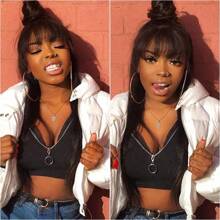 Natural Black Striaight Human Hair Wig With Bangs Human Hair 4x4 Closure Wig With Bangs Straight Glueless Long Wig With Bangs Lace Closure Wigs For Women Virgin Brazilian Human Hair Natural Black - Natural Black - 查看 10
