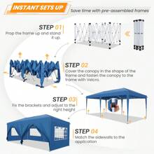 tooluck Tonnelle pliante Tonnelle Gazebo Carpas Cenadores 3x6m Imperméable et stable avec 6 parois latérales Pavillon avec construction à une poussée avec 8 poteaux brise-vent Tente de fête pour mariage de fête - Bleu azur - Voir 5