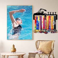 1PC Custom Swimming Athlete Medal Storage Rack; Personalized Name And Text Medal Display Rack; Wrought Iron Home Wall Decoration Rack; Suitable For Bedrooms, Living Rooms, Entryways, Etc. - Black - View 7
