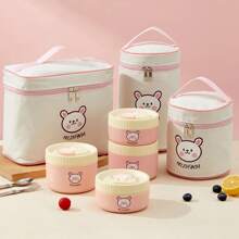 Portable 304 Stainless Steel Thermal Lunch Box With Cutlery&Lunch Bag, Cute Capybara Pattern Leak Proof Bento Box, Microwave Safe&Hot Water Heating, Insulated Anti Scalding Lunch Container, Reusable Fruit Salad Food Storage Container, Suitable For Student And Adult Use In School, Office, Outdoor Camping, Picnic, Travel