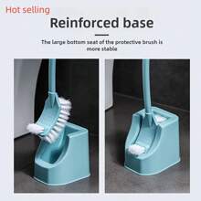 1 件热销双头马桶刷带支架，塑料浴室清洁刷，独立式，坚固耐用，带斜角刷毛，塑料手柄，无需电力浴室装饰 - 藍色 - 查看 2