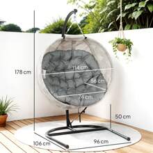 Outsunny Hanging Egg Chair Outdoor Indoor Garden Swing Chair With Folding Basket, Garden Hanging Chair With Stand, Thickened Cushion, Cup Holder For Patio, Balcony - Grey - View 3