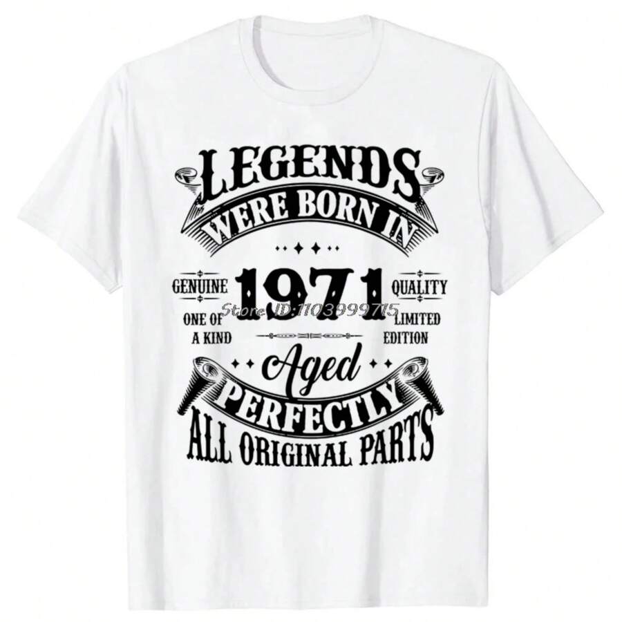 53 Year Old Gifts Vintage Legend Born 1971 Printed T-Shirt - White - View 1