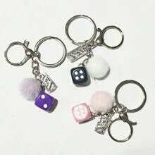 1pc Alloy Pom-Pom Car Keychain, Dice Car Accessory Keyring - one-size - View 5