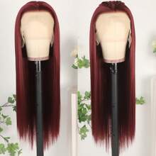 13X6 Platinum White Synthetic Lace Front Wigs 28 Inch Pre Plucked Long Straight Hair Wigs Glueless White Wigs Heat Resistant Fiber Hair Natural Halloween Wigs Platinum Blonde Lace Front Wigs For Women For Daily Christmas Party Cosplay Use - 酒紅色 - 查看 4