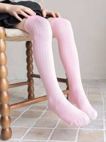 1双/4双儿童平头条纹过膝袜，公主风长筒袜，适合女童，四季百搭，秋冬 - 彩色 - 查看 5