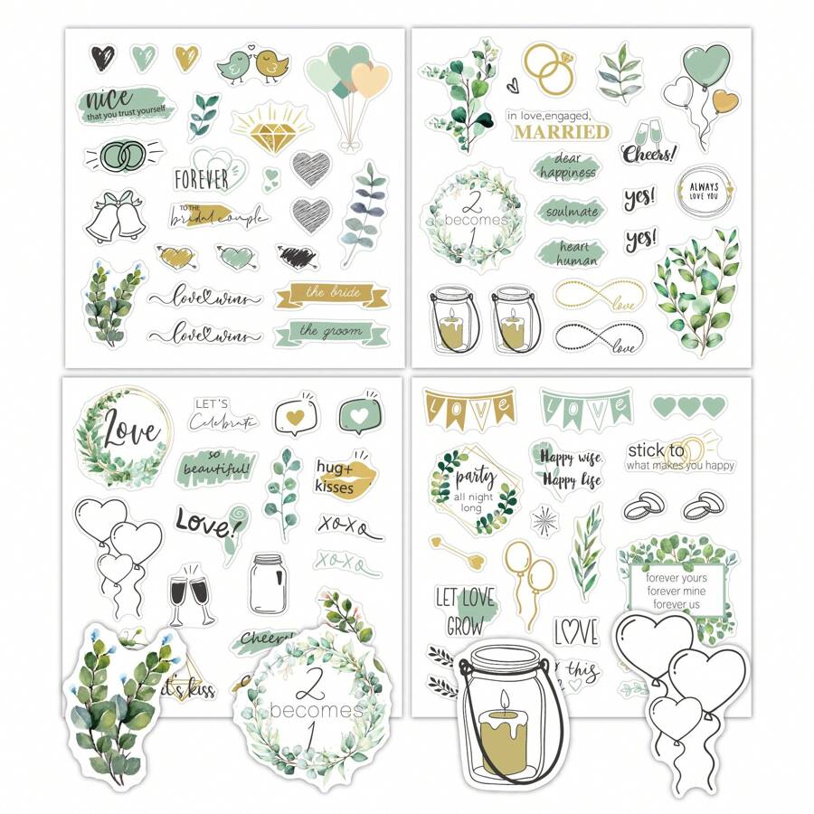 4 Sheets/Set Clipbook Wedding Stickers Creative Valentine's Day Stickers Love Decoration Planning Handheld Wedding Stickers - Multicolor - View 1
