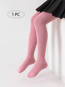 1件装女童/婴幼儿/儿童纯粉色条纹打底裤，公主风踩脚裤，长裤，适合舞蹈、日常穿着、上学等各种场合，四季皆宜 - 粉色 - 查看 1