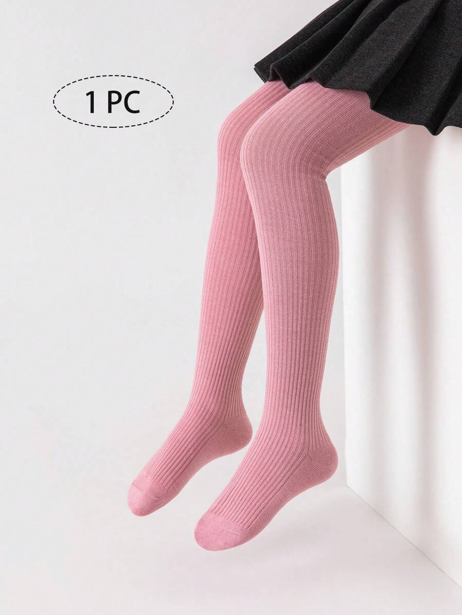 1件装女童/婴幼儿/儿童纯粉色条纹打底裤，公主风踩脚裤，长裤，适合舞蹈、日常穿着、上学等各种场合，四季皆宜 - 粉色 - 查看 1