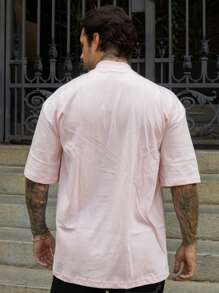 Oversized Plain Turtleneck Basic Streetwear T-Shirt For Men Unisex - Màu Hồng baby - Xem 5