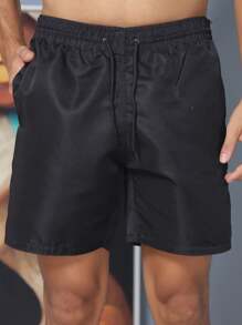 Men's Bermuda Shorts, High Elasticity, Tactel, Plain Gym - 黑色 - 查看 4