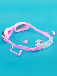 SHENYU 防雾防紫外线游泳镜套装（带耳塞和鼻夹）、海滩必需品、海滩配件、泳池浮板 - 粉色 - 查看 6