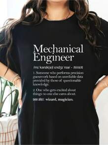 Mechanical Engineer Definition Apparel, Mechanic Engineering T-Shirt Short Sleeve Round Neck Casual Top For Summer & Spring, Women's Clothing - Black - View 1