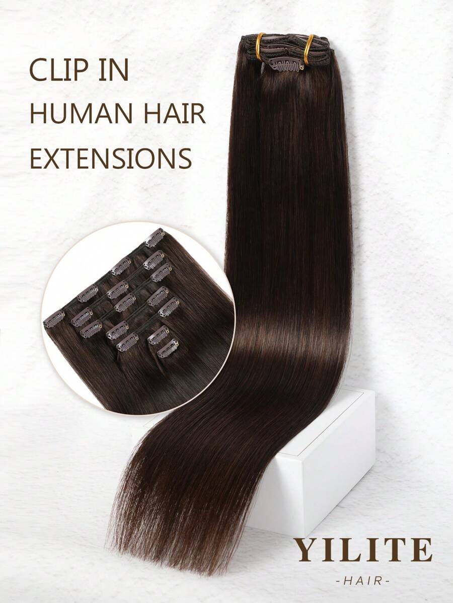 Yilite Hair Extensions Clip Ins 14-20 Inch 7pcs #2 Darkest Brown Clip In Hair Extensions Human Hair Straight Clip In Hair Extensions Real Human Hair Double Weft (14-20 Inches #2 Darkest Brown) - S2 - View 1