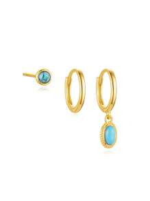 3Pcs Vintage Turquoise Flowers 925 Sterling Silver Earring For Women Classic Earring Set Minimalist Wedding Party Bridal Jewelry Fine Jewelry - Multicolor - View 13