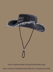 1 PC Unisex Couple Style Distressed Embroidered English Letters Retro Washed Rough Edge Drawstring Hat Bucket Hat Sun Hat Outdoor Cycling Mountaineering Sun Hat Suitable For Travel Beach Seaside Leisure Vacation Play Daily Use - Multicolor - View 11